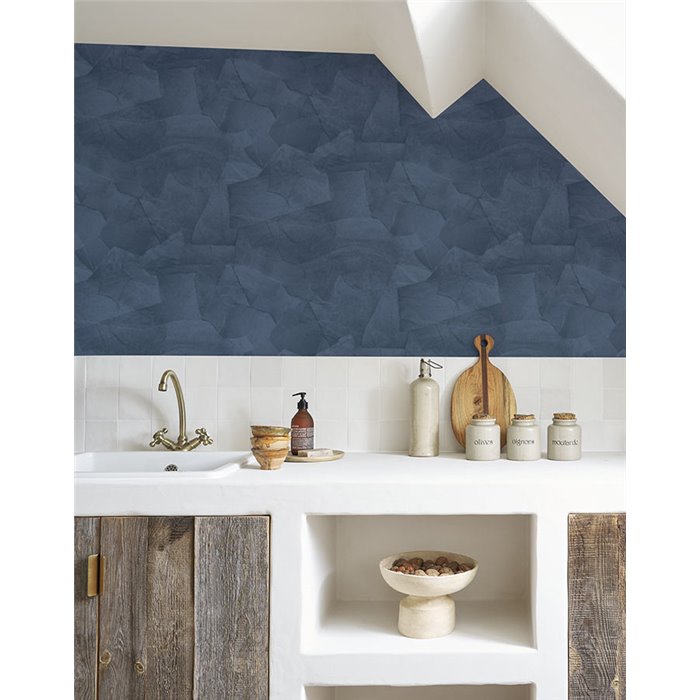 Casadeco|Papier peint pour salle de bain effet stuc bleu|Imitation Stuc