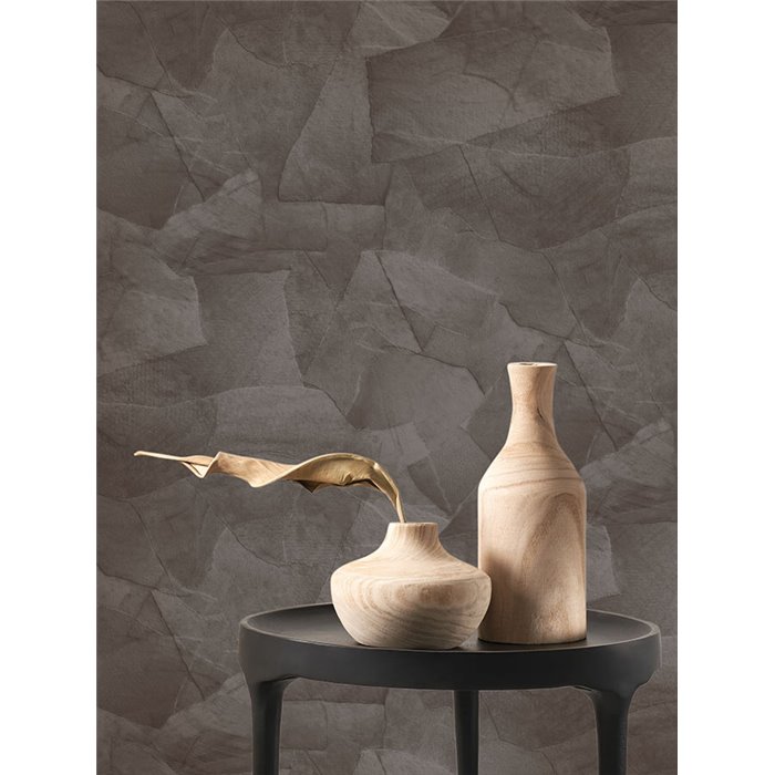 Casadeco|Papel pintado efecto encalado de yeso 3D negro estilo moderno|Negro