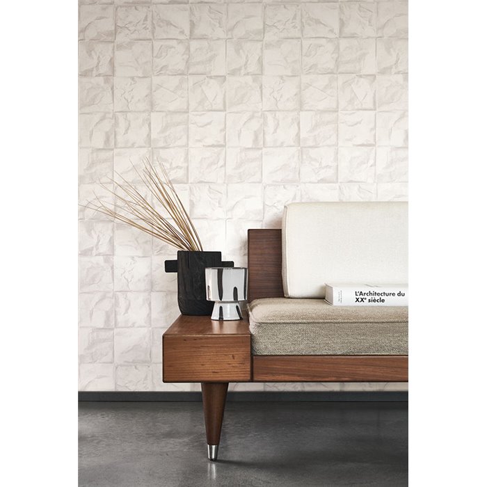 Casadeco|White Japanese-style wallpaper, crumpled paper origami effect|Wallpaper
