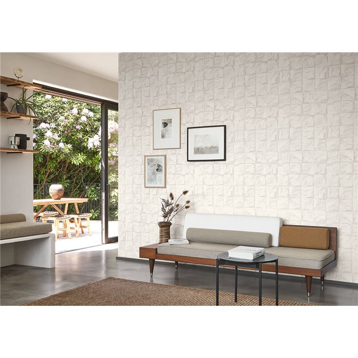 Casadeco|White Japanese-style wallpaper, crumpled paper origami effect|Wallpaper