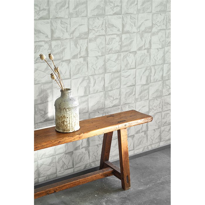 Casadeco|Papier peint style oriental gris clair avec carrés de papier froissé style origami|Papier Peint