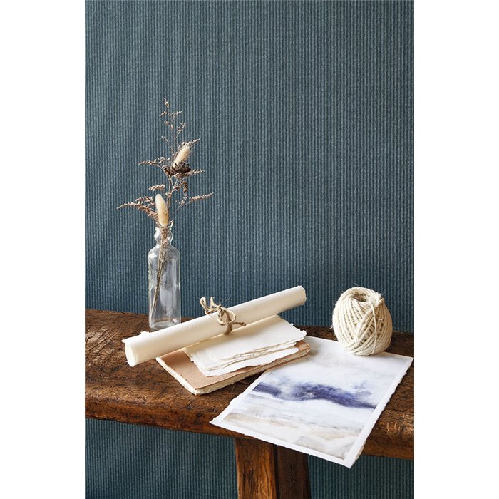 Casadeco|Very fine petrol blue striped wallpaper|Stripes