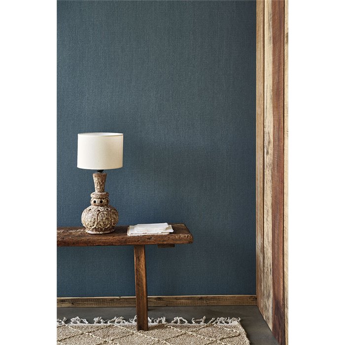 Casadeco|Very fine petrol blue striped wallpaper|Stripes