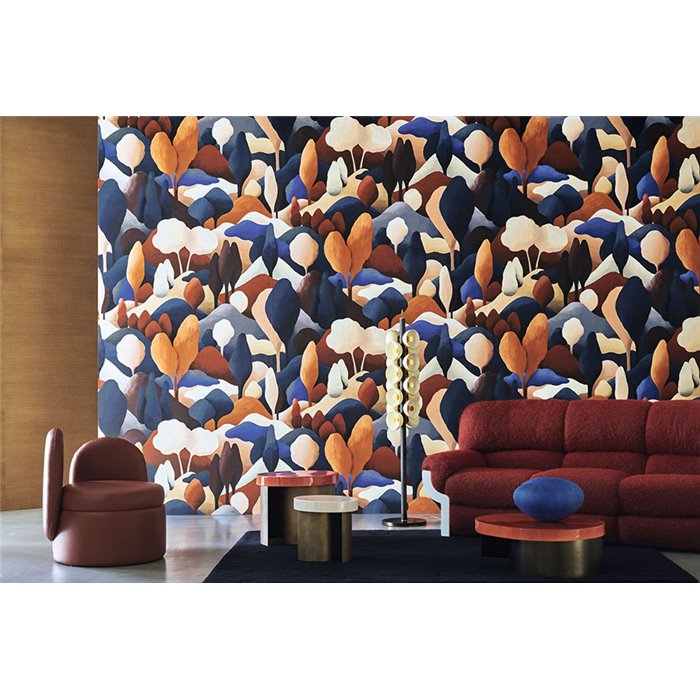 Casamance|Revestimiento pared terciopelo paisaje abstracto azul eléctrico marrón|Revestimientos de Pared