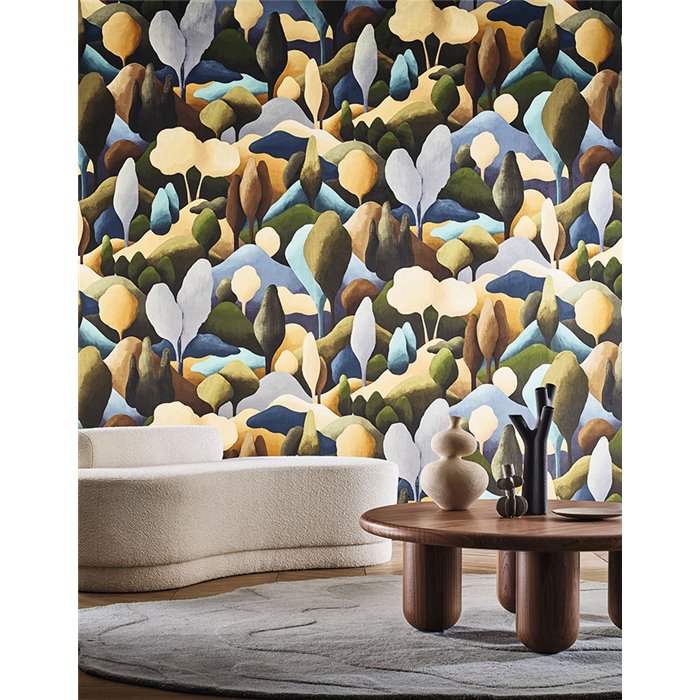 Casamance|Wandverkleidung Samt abstrakte Landschaft khaki ocker|Wandverkleidungen