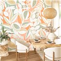 Casadeco|Wall mural mid-century floral leaves and fruits orange|Wallmurals