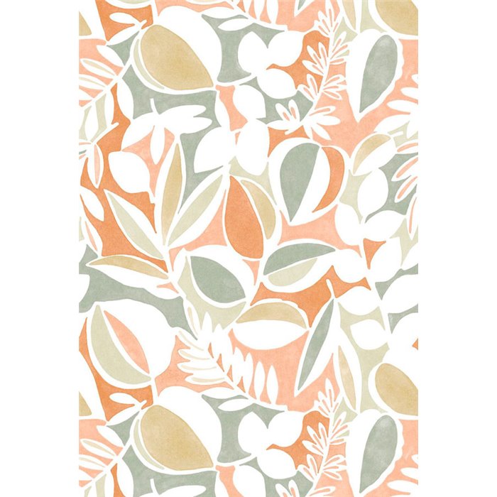 Casadeco|Mural pared floral hojas y frutas mid-century naranja|Murales de Pared