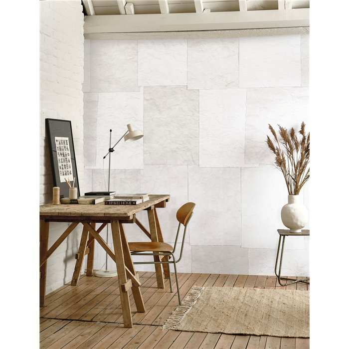 Casadeco|Papier peint panoramique pièces carrées rectangulaires mosaïque blanc|Panoramiques