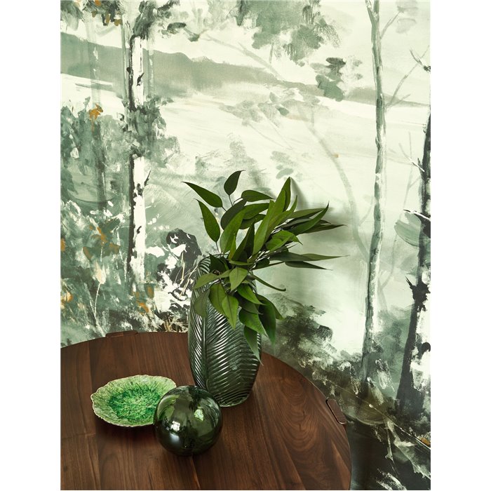 Casadeco|Wall mural Scandinavian forest artistic impressionist white green|Wallmurals