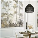 Casadeco|Papier peint panoramique forêt scandinave réaliste et impressionniste blanc gris|Panoramiques