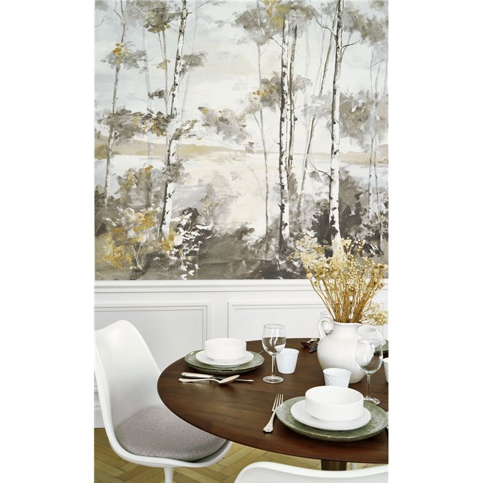Casadeco|Mural pared bosque escandinavo realista e impresionista blanco gris|Murales de Pared
