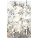 Casadeco|Papier peint panoramique forêt scandinave réaliste et impressionniste blanc gris|Panoramiques