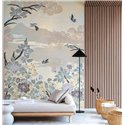 Casamance|Mural pared paisaje oriental con flores japonesas pájaros y montañas|Murales de Pared