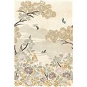 Casamance|Wandbild orientalische Landschaft mit japanischen Blumen Vögeln und Bergen|Wandbild