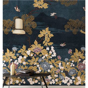 Eijffinger|Moderne Tapete mit minimalistischen Blättern in Olivgrün und Gold|Hochwertige