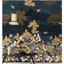 Casamance|Mural pared paisaje japonés artístico con flores y montañas azul|Murales de Pared