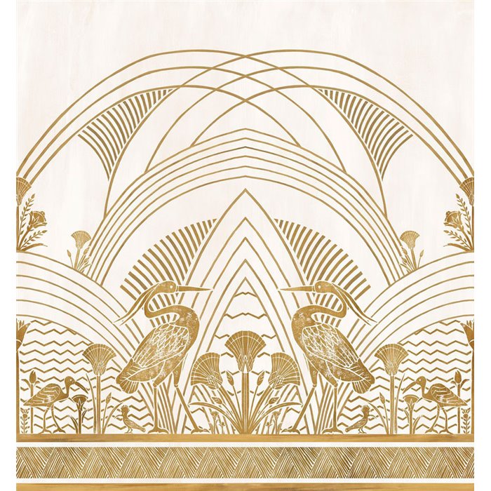 Casamance|Papier peint panoramique style Art Déco avec hérons et arcs géométriques|Panoramiques