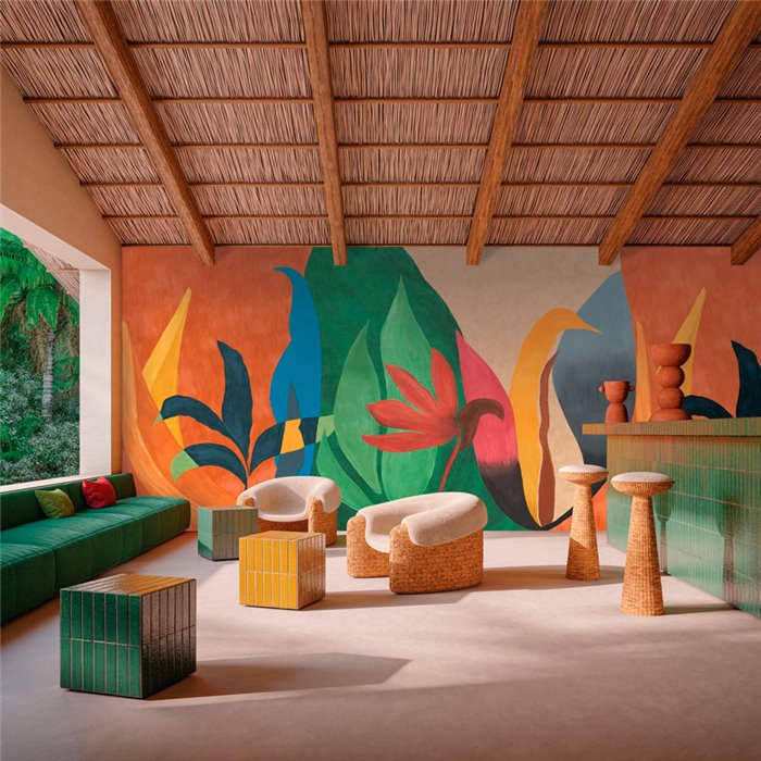 Casamance|Mural pared fresco botánico flores pintado a mano modernista|Murales de Pared