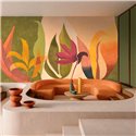 Casamance|Wandbild abstraktes botanisches Fresko modernistische Blumen gelb grün|Wandbild