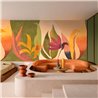Casamance|Wandbild abstraktes botanisches Fresko modernistische Blumen gelb grün|Wandbild