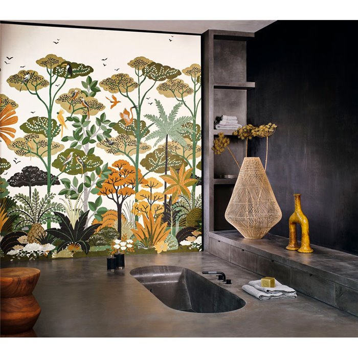 Mural pared bosque tropical aves exóticas estilo Art Nouveau - Casamance Golfe Du Bengale 75983262