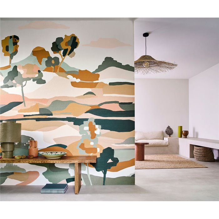 Casamance|Wall mural stylized landscape abstract focus green|Wallmurals