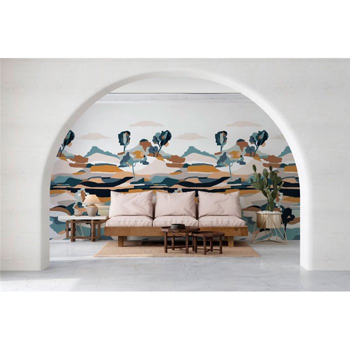 Casamance|Wall mural stylized landscape abstract focus blue|Wallmurals