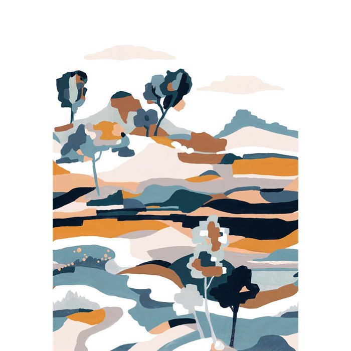 Casamance|Papier peint panoramique paysage stylisé approche abstraite bleu|Panoramiques