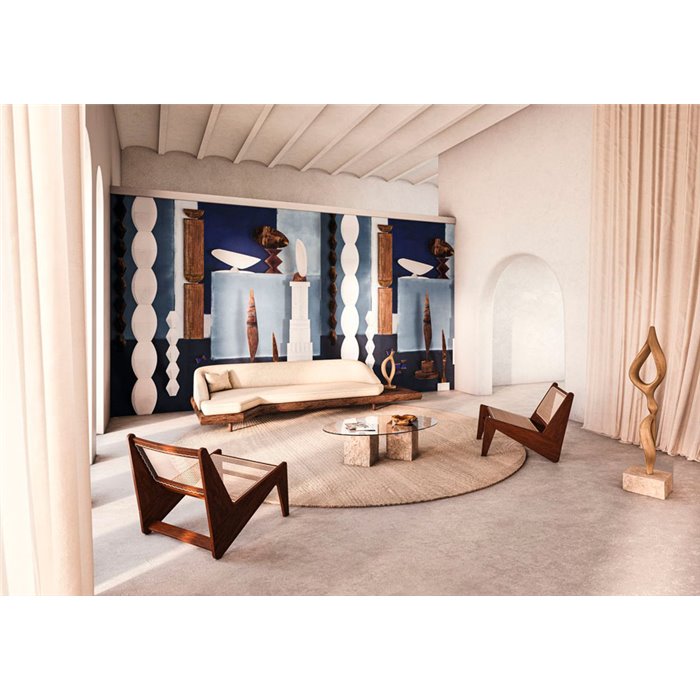 Casamance|Mural pared composición arte moderno con escultura abstracta azul|Murales de Pared