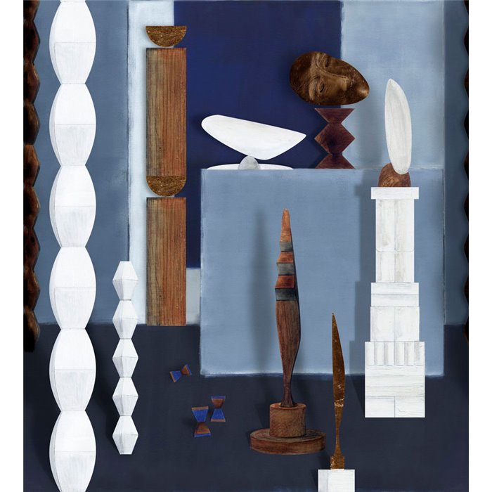 Casamance|Wandbild moderne Kunst Komposition mit abstrakter Skulptur blau|Wandbild