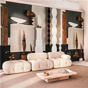 Elitis|Wall mural wicker patchwork beige|Wallmurals