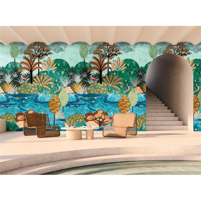 Casamance|Wall mural Caribbean island Aruba with palms reefs and flamingos|Wallmurals