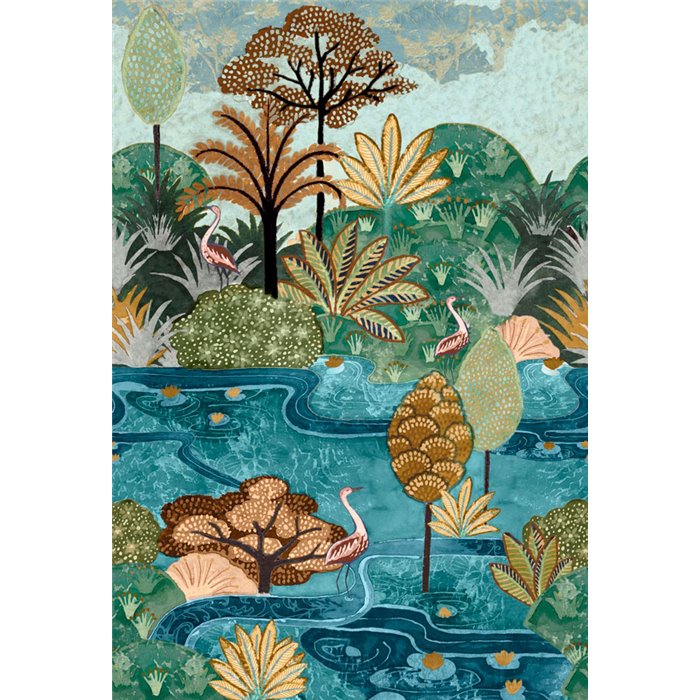 Casamance|Wandbild Karibikinsel Aruba mit Palmen Riffen und Flamingos|Wandbild