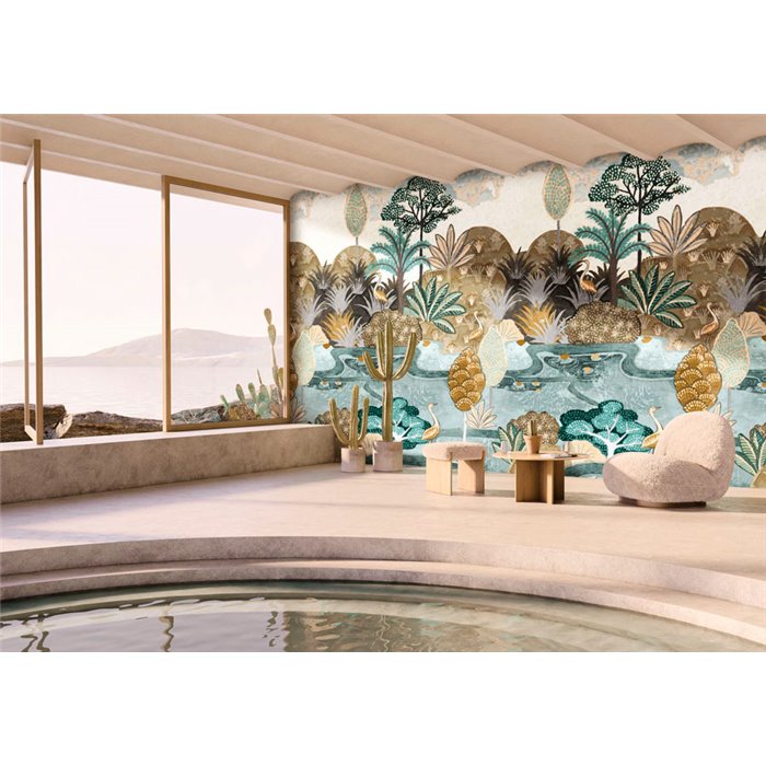 Casamance|Wall mural tropical landscape Aruba palms reefs and flamingos|Wallmurals