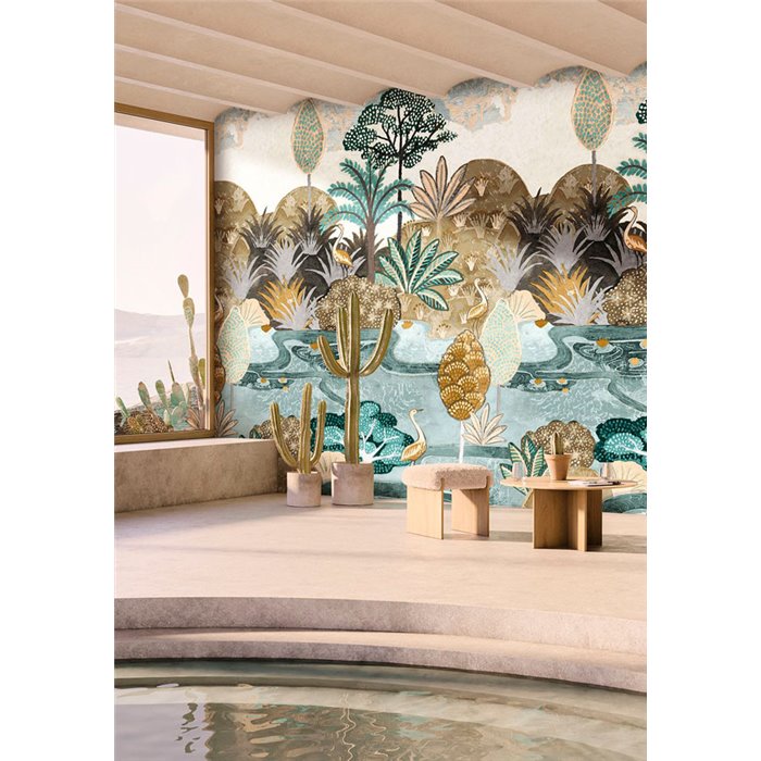 Casamance|Wall mural tropical landscape Aruba palms reefs and flamingos|Wallmurals