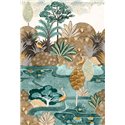 Casamance|Papier peint panoramique paysage tropical Aruba palmiers récifs et flamants roses|Panoramiques