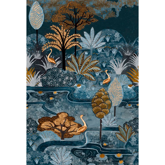 Casamance|Wandbild Nachtansicht Karibiklandschaft Riffe und Palmen|Wandbild