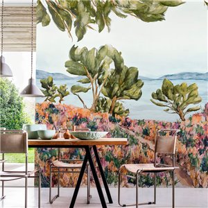 Casamance|Mural pared paisaje montañoso arte asiático marrón beige|Murales de Pared