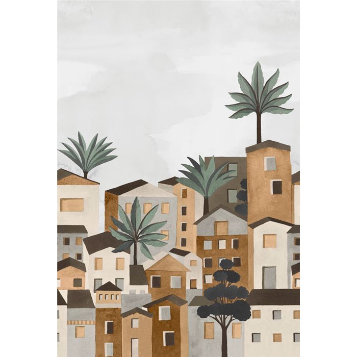 Casamance|Wall mural illustrated urban landscape of Nice brown grey|Wallmurals