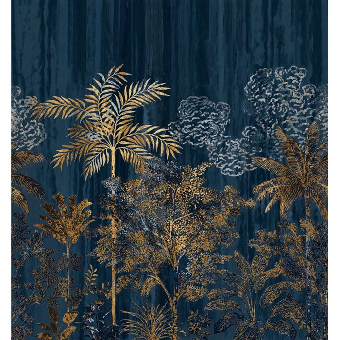 Casamance|Mural pared palmeras tropicales azul estilo botánico vintage|Murales de Pared
