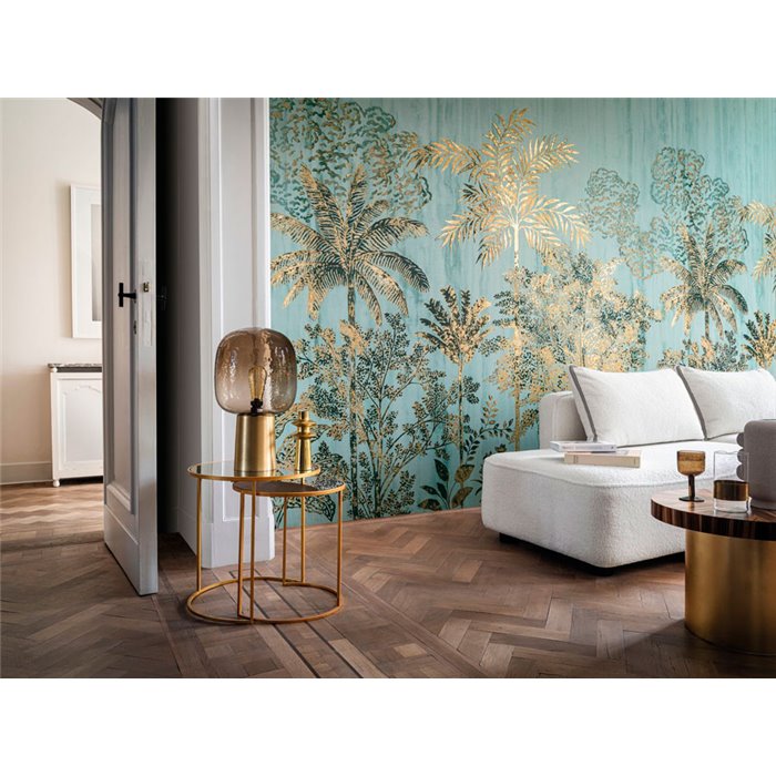 Casamance|Mural pared palmeras tropicales verde azul estilo tropical clásico|Murales de Pared