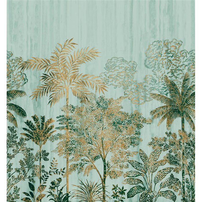 Casamance|Mural pared palmeras tropicales verde azul estilo tropical clásico|Murales de Pared