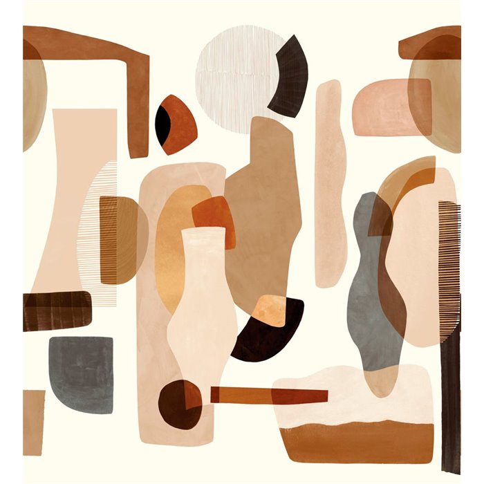 Mural pared abstracto marrón beige con formas geométricas - Casamance Panoramas 3 76350100