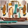 Casamance|Wall mural abstract brown green with geometric design|Wallmurals