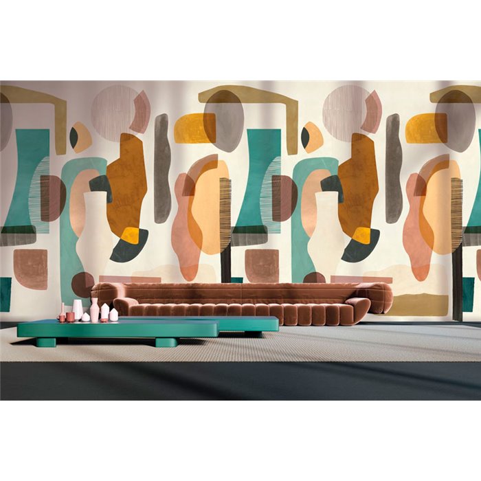 Casamance|Mural pared abstracto marrón verde con diseño geométrico|Murales de Pared