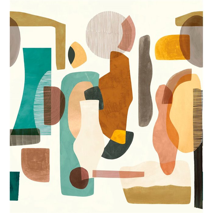 Casamance|Mural pared abstracto marrón verde con diseño geométrico|Murales de Pared