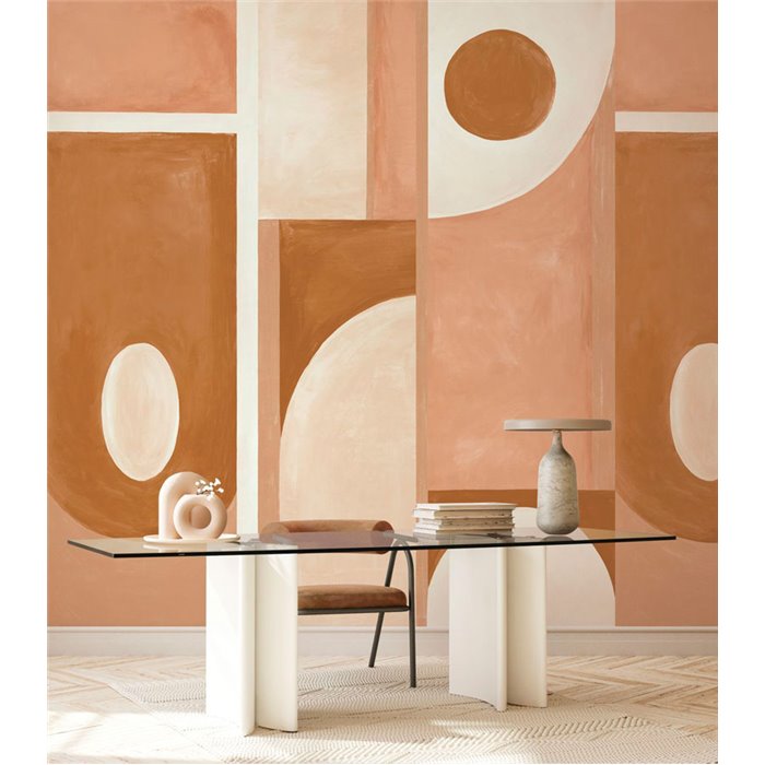 Casamance|Wall mural abstract lime painting pink brown geometric|Wallmurals