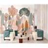 Casamance|Papier peint panoramique forêt minimaliste vert rose artistique|Panoramiques