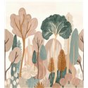 Casamance|Papier peint panoramique forêt minimaliste vert rose artistique|Panoramiques