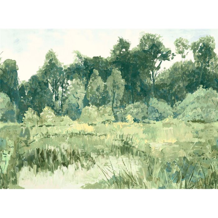 Casamance|Papier peint panoramique paysage boisé à l’huile style impressionniste vert|Panoramiques
